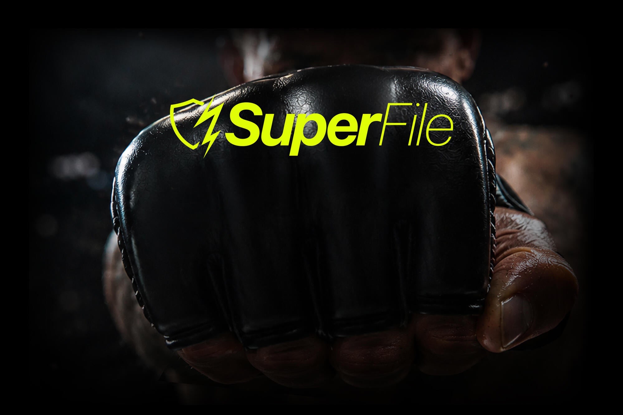SuperFile branding on a UFC glove